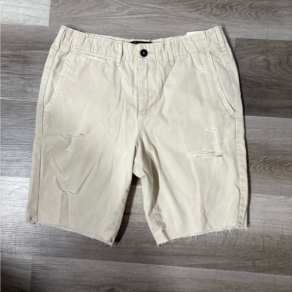 Abercrombie & Fitch Cream Distressed Flat Front Shorts